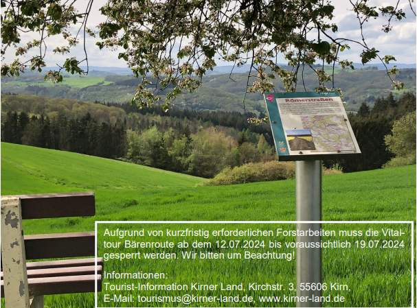 Verbandsgemeinde Kirner Land: ACHTUNG! Vitaltour Bärenroute gesperrt!