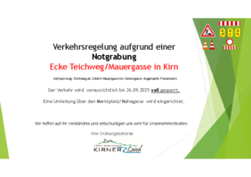 Hinweis Vollsperrung Teichweg/Mauergasse
