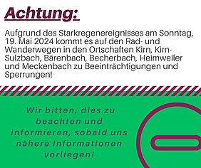 Hinweisschild Beeinträchtigung von Wanderwegen wegen Starkregen
