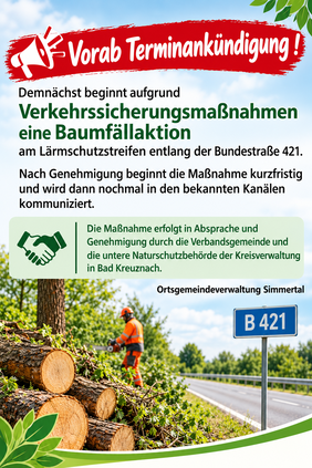 Hinweisplakat Baumfällaktion Simmertal