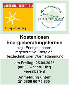 Hinweisplakat "kostenloser Energieberatungstermin"