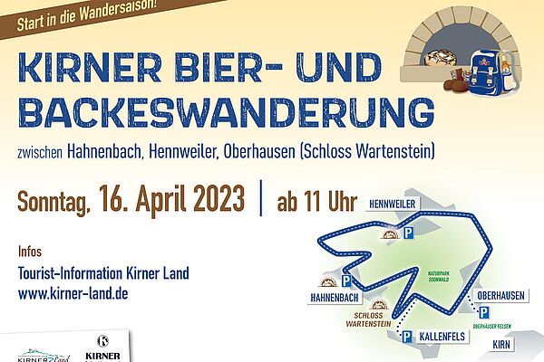 Plakat Kirner Bier- und Backeswanderung am 16. April 2023