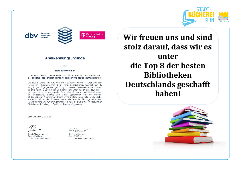 Verbandsgemeinde Kirner Land: Anerkennungsurkunde für die Stadtbücherei ...
