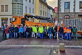 Mitarbeiter beim Einsatz während der Hochwasserschutzübung