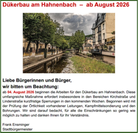 Infohinweis Dükerbau Hahnenbach Kirn